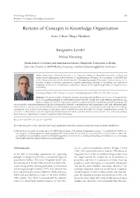 Reviews of Concepts in Knowledge Organization