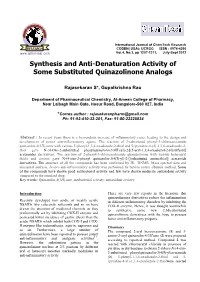 Synthesis and Anti-Denaturation Activity of Some Substituted Quinazolinone Analogs
