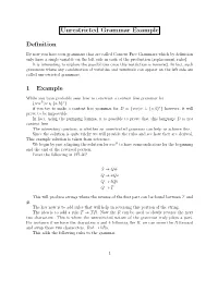 Unrestricted Grammar Example Definition 1 Example