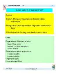 CHARGE CARRIERS in SEMICONDUCTORS Objectives