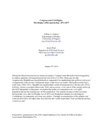 Congress and Civil Rights: the Demise of Reconstruction, 1871-1877