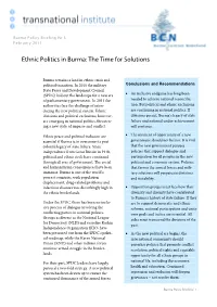 Ethnic Politics in Burma: the Time for Solutions