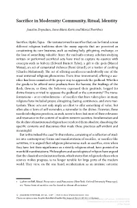 Sacrifice in Modernity: Community, Ritual, Identity