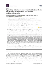 Specificity of Escherichia Coli Heat-Labile Enterotoxin