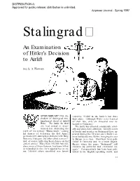 Stalingrad: an Examination of Hitler's Decision to Airlift