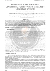 SURVEY on VARIOUS-WIDTH CLUSTERING for EFFICIENT K-NEAREST NEIGHBOR SEARCH