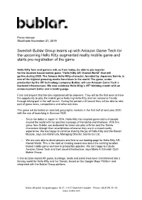 Swedish Bublar Group Teams up with Amazon Game Tech for the Upcoming Hello Kitty Augmented Reality Mobile Game and Starts Pre-Registration of the Game