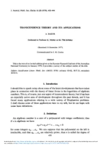 Transcendence Theory and Its Applications