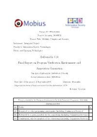 Final Report on Program Verification Environment and Annotation