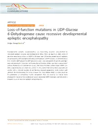Loss-Of-Function Mutations in UDP-Glucose 6-Dehydrogenase Cause Recessive Developmental Epileptic Encephalopathy