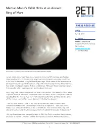 Martian Moon's Orbit Hints at an Ancient Ring of Mars
