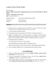 Academic Profile of Faculty Member List Of