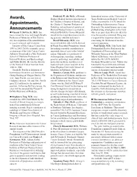 Awards, Appointments, Announcements