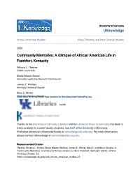Community Memories: a Glimpse of African American Life in Frankfort, Kentucky