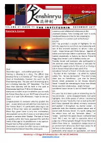 DECEMBER 2017 Kancho’S Corner Numerous and Celebrated Milestones As the Unarmed Syllabus