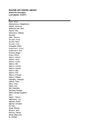 WALKER ART CENTER LIBRARY Artist File Inventory Last Update: 9/18/14