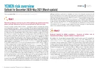 YEMEN Risk Overview 15 April 2021 Outlook for December 2020–May 2021 (March Update)
