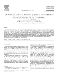 Effect of Borate Addition on the Sintered Properties of Pulverised Fuel Ash E.A