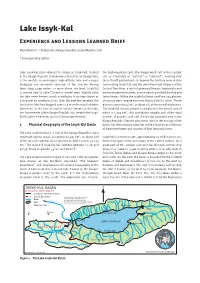 Lake Issyk-Kul Experience and Lessons Learned Brief