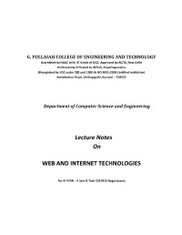 Lecture Notes on WEB and INTERNET TECHNOLOGIES