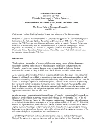 Statement of Dan Gibbs Executive Director Colorado Department Of