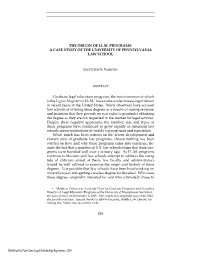 The Origin of Ll.M. Programs: a Case Study of the University of Pennsylvania Law School