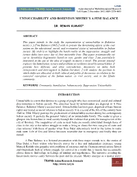 Untouchability and Rohinton Mistry's a Fine Balance