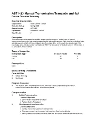 AST1423 Manual Transmission/Transaxle and 4X4 Course Outcome Summary