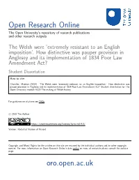 How Distinctive Was Pauper Provision in Anglesey and Its Implementation of 1834 Poor Law Amendment Act? Student Dissertation