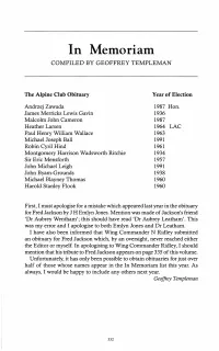 In Memoriam COMPILED by GEOFFREY TEMPLEMAN