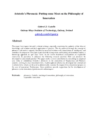Aristotle's Phronesis: Putting Some Meat on the Philosophy Of