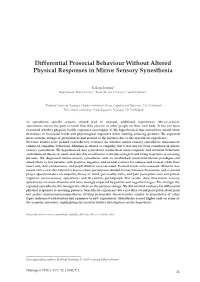 Differential Prosocial Behaviour Without Altered Physical Responses in Mirror Sensory Synesthesia