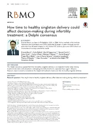 How Time to Healthy Singleton Delivery Could Affect Decision-Making During Infertility Treatment: a Delphi Consensus