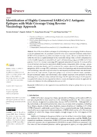 Identification of Highly Conserved SARS-Cov-2 Antigenic Epitopes