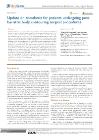 Update on Anesthesia for Patients Undergoing Post-Bariatric Body Contouring Surgical Procedures ©2020 Whizar-Lugo VM Et Al
