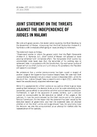 Joint Statement on the Threats Against the Independence of Judges in Malawi