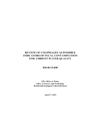 Review of Coliphages As Possible Indicators of Fecal Contamination for Ambient Water Quality