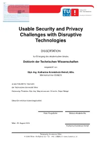 Usable Security and Privacy Challenges with Disruptive Technologies