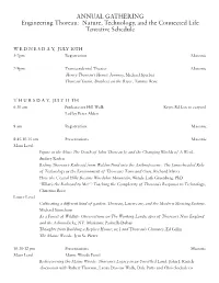 ANNUAL GATHERING Engineering Thoreau: Nature, Technology, and the Connected Life Tentative Schedule