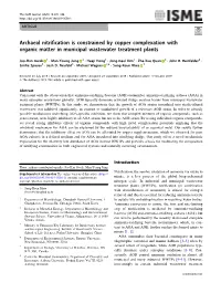 Archaeal Nitrification Is Constrained by Copper Complexation with Organic