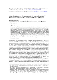 Indian Basic Structure Jurisprudence in the Islamic Republic of Pakistan: Reconfiguring the Constitutional Politics of Religion