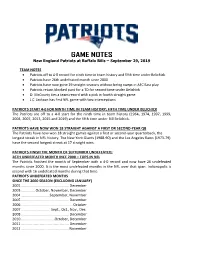 Patriots at Philadelphia Game Notes