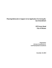 Planning Rationale in Support of an Application for Zoning By-Law