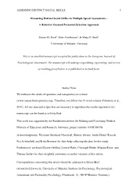 ASSESSING DISTINCT SOCIAL SKILLS 1 Measuring Distinct Social Skills Via Multiple Speed Assessments – a Behavior-Focused