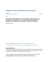 Blockchain As a Solution for Certification in an Age of "Do-Good" Business
