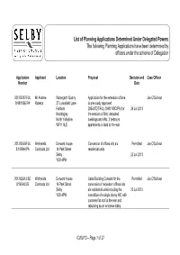 List of Planning Applications Determined Under Delegated Powers the Following Planning Applications Have Been Determined by Officers Under the Scheme of Delegation