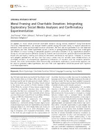 Moral Framing and Charitable Donation: Integrating Exploratory Social Media Analyses and Confirmatory Experimentation