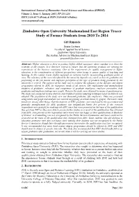 Zimbabwe Open University Mashonaland East Region Tracer Study of Former Students from 2010 to 2014