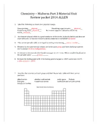 Chemistry – Midterm Part 3 Material Unit Review Packet 2014 ALLEN