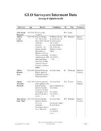 GLO Surveyors Interment Data Arranged Alphabetically